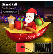 Santaco Christmas Inflatable Santa Clau Boat 2.1M Xmas Outdoor Decor LED Lights