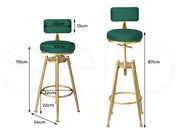 Levede 1x Bar Stools Velvet Kitchen Stool Chair Swivel Barstools Padded Seat