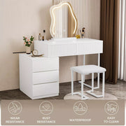 Levede Dressing Table Stool Set with Mirror Led Makeup Vanity Desk Drawers White