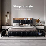 Levede Queen Bed Frame PU Mattress Base Storage Drawer Headboard USB Charge