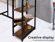 Levede High Bar Table Pub Industrial Storage Shelf Rustic Brown Kitchen 110X60CM