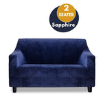 Marlow Sofa Cover High Stretch Slipcovers Soft Plush Protector 2 Seater Sapphire