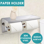 Toilet Paper Holder Double Roll Stainless Steel Hook Bathroom Rack Wall Silver
