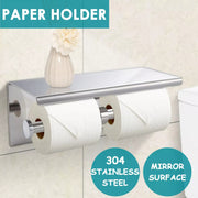 Toilet Paper Holder Double Roll Stainless Steel Hook Bathroom Rack Wall Silver