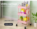 Levede 3 Tiers Kitchen Trolley Cart Steel Storage Rack Shelf Organiser Pink