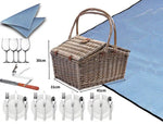 4 Person Picnic Basket Baskets Set Outdoor Blanket Willow Deluxe Folding Handle
