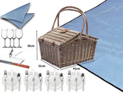 4 Person Picnic Basket Baskets Set Outdoor Blanket Willow Deluxe Folding Handle