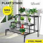 Levede Plant Stand 3 Tier Rectangle Metal Flower Pot Planter Corner Shelf Black.