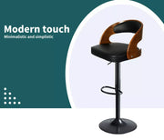 Levede 1x Kitchen Bar Stools Gas Lift Wooden Beech Stool Metal Barstools Black