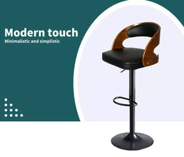 Levede 1x Kitchen Bar Stools Gas Lift Wooden Beech Stool Metal Barstools Black