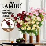 Lambu Artificial Flowers In Vase Silk Rose Bouquet Bunch 7Heads X6 Wedding Decor