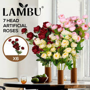 Lambu Artificial Flowers In Vase Silk Rose Bouquet Bunch 7Heads X6 Wedding Decor
