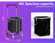 Mountview Foldable Shopping Cart Trolley Basket Grocery Portable Black 40L Wheel