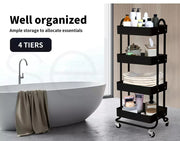 Levede 4 Tiers Kitchen Trolley Cart Steel Storage Rack Shelf Organiser Black