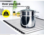 Roll Up Dish Rack Drainer Over Sink Stainless Steel Plate Holder Stand With Tray