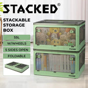 55L Storage Boxes Stackable Container Lid 5Sides Open Wardrobe Clothes Organizer