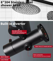 Shower Head High Pressure Set Rain Round Brass Taps Mixer Handheld WELS Black