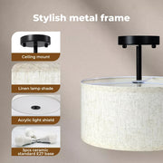 Emitto Led Ceiling Light Modern Bedroom Pendant Lights Linen Shade Flush