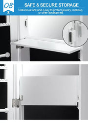 Levede Mirror Jewellery Cabinet Jewelry Box Wall Mounted Hang Over LED White