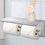 Toilet Paper Holder Double Roll Stainless Steel Hook Bathroom Rack Wall Silver