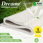 Dreamz Latex Mattress Topper Queen Bed Underlay Natural Foam 7 Zone Cover 5cm