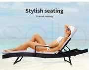 2PCS Levede Outdoor Sun Lounger Furniture Wicker Lounge Garden Patio Bed Cushion