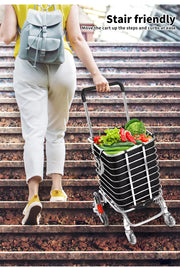 Mountview Foldable Shopping Cart Trolley Basket Grocery Portable Black 40L Wheel
