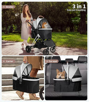 Pawz Pet Stroller Dog Cat Pram Carrier Travel Foldable Aluminium 50kg 4 Wheels