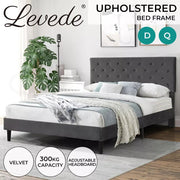 Levede Velvet Bed Frame Double Queen Mattress Base Platform Adjustable Headboard