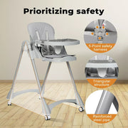 Bopeep Baby High Chair Folding Double Trays Adjustable Height Wheel Eating