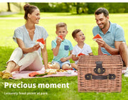 2 Person Picnic Basket Willow Baskets Set Insulated Outdoor Blanket StorageGift