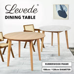 Levede Dining Table Round Rubberwood Base Kitchen Cafe Restaurant 100/120cm