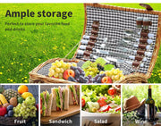 Picnic Basket 2/4 Person Insulated Baskets Set Wicker Outdoor Blanket Gift Park