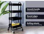 Levede 4 Tiers Kitchen Trolley Cart Steel Storage Rack Shelf Organiser Black