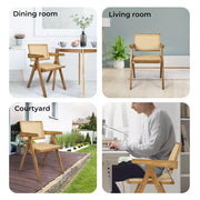 Levede 2x Dining Chair Solid Wood Rattan Armchair Wicker Accent Lounge Chairs