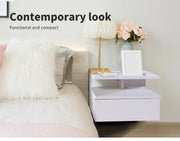 Levede 2x Bedside Tables Side Table LED Wall Mounted Cabinet Floating Nightstand