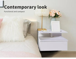 Levede 2x Bedside Tables Side Table LED Wall Mounted Cabinet Floating Nightstand