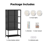 Stacked Tempered Glass Display Cabinet Clear Bookcase Steel Frame With RGB Light
