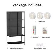 Stacked Tempered Glass Display Cabinet Clear Bookcase Steel Frame With RGB Light