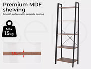 Levede Bookshelf Industrial Ladder Shelf Wooden Storage Display Rack 5 Tier