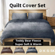 Quilt Cover Set Doona Duvet Teddy Bear Fleece Thermal Winter Pillowcase King