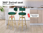 Levede 1x Bar Stools Velvet Kitchen Stool Chair Swivel Barstools Padded Seat