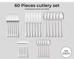 Tableware Cutlery Set Stainless Steel Knife Fork Spoon Kitchen Child Silver 60PC