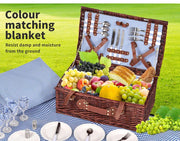 Picnic Basket 4 Person Baskets Set Insulated Willow Outdoor Blanket Gift Storage
