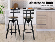 Levede 1x Bar Stool Industrial Adjustable Swivel Stools Back Wood Counter Chairs