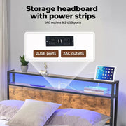 Levede Double Bed Frame Industrial RGB LED Drawers Storage Headboard USB Charge