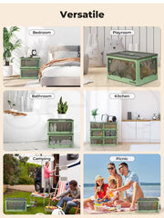 Storage Container Stackable Plastic Organiser Box Foldable 5 Side Open Lid Wheel