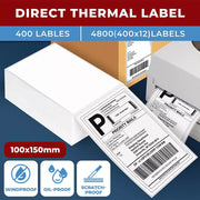 Thermal Direct Shipping Label 100x150mm 400/4800 Lables Fan-Fold Box Stickers
