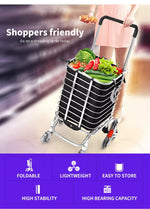 Mountview Foldable Shopping Cart Trolley Basket Grocery Portable Black 40L Wheel