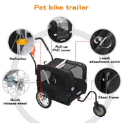 Pawz Pet Bike Trailer Foldable Cycling Pet Stroller 2-IN-1 Outdoor Sunroof